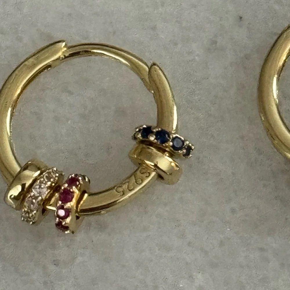 New Stock! Gold Round Crystal Charm Hoop Earrings Brand New - Picture 3 of 6